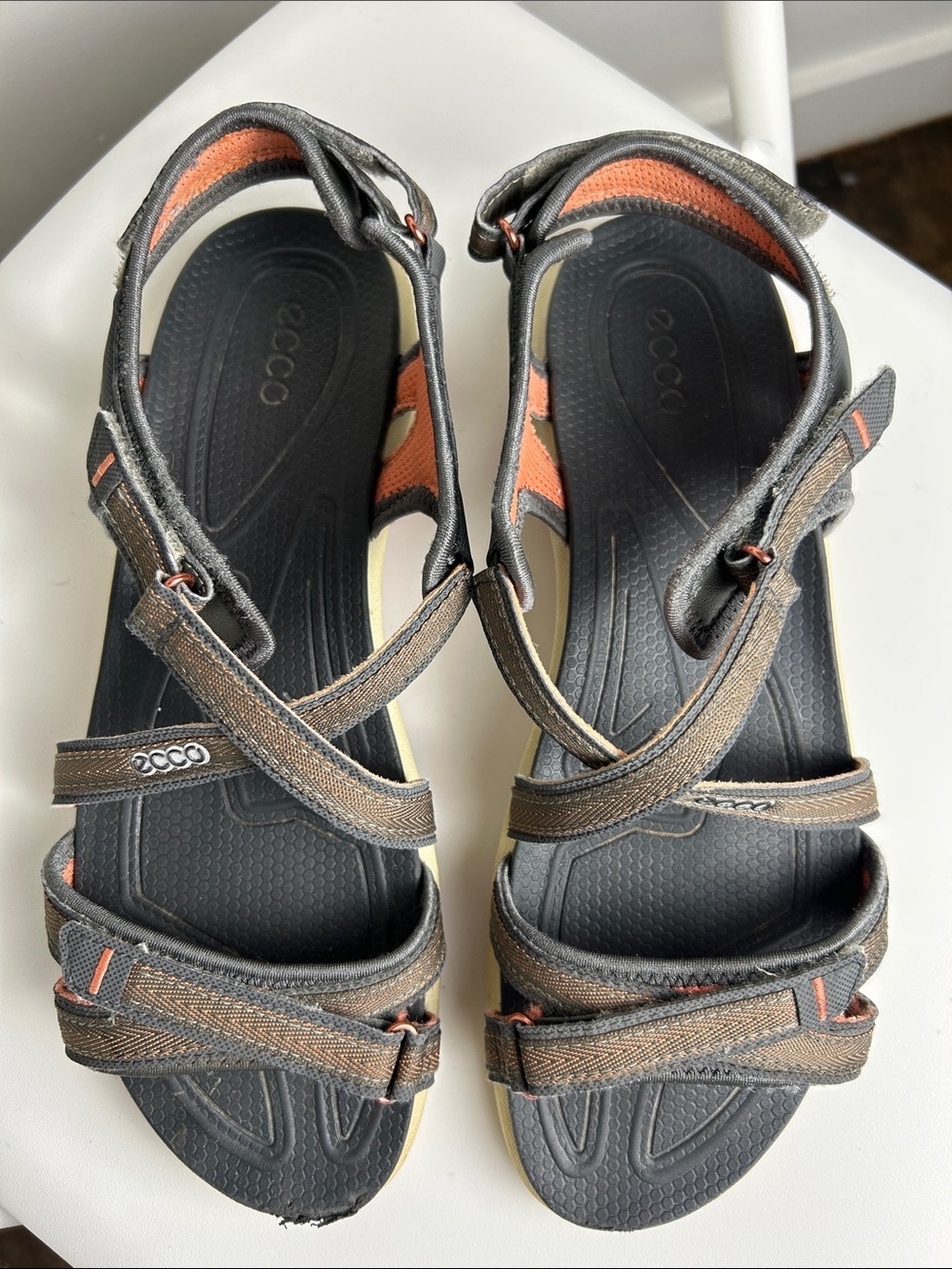 ECCO Men’s Sport Sandals Gray Orange Hook & Loop Outdoor EU 41 US 7-7.5